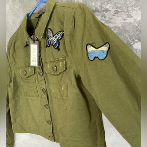 Romeo & Juliet Couture Denim Button-Front Butterfly-Patch Jacket Sz M